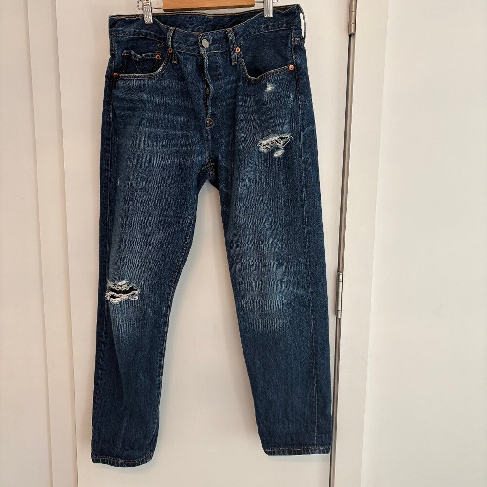 Levi's Distressed Dark Blue Cropped Ankle Jeans
